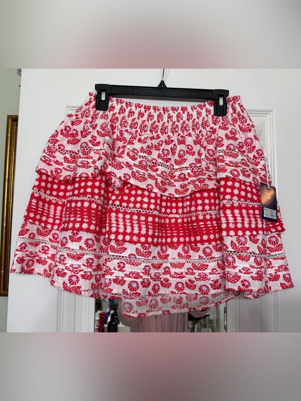Roller Rabbit Red and White Tiered Floral Mini Skirt NWT
